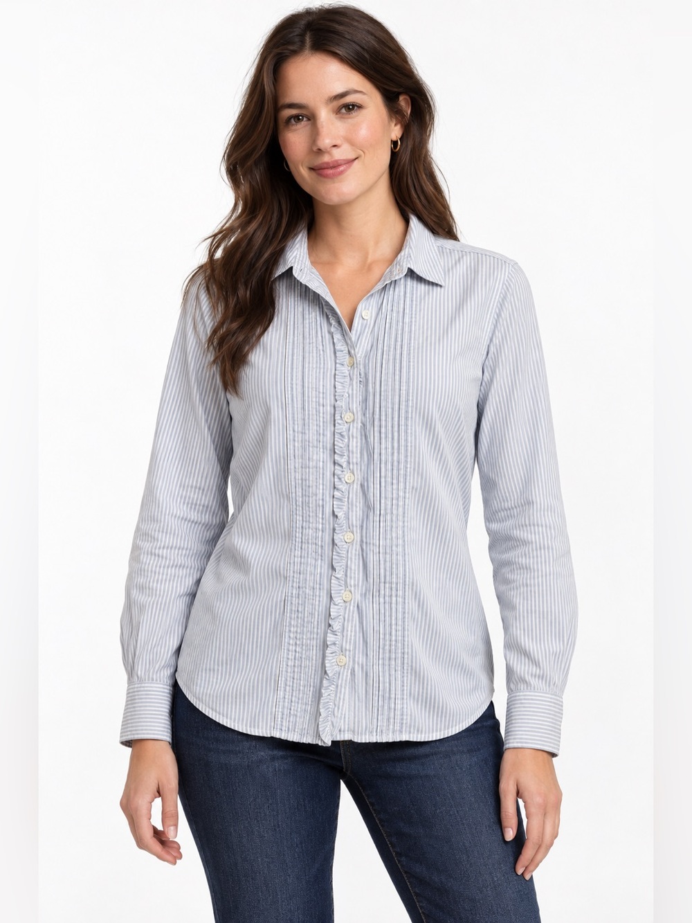 Women’s GAP blue and white striped button up shirt. Size S